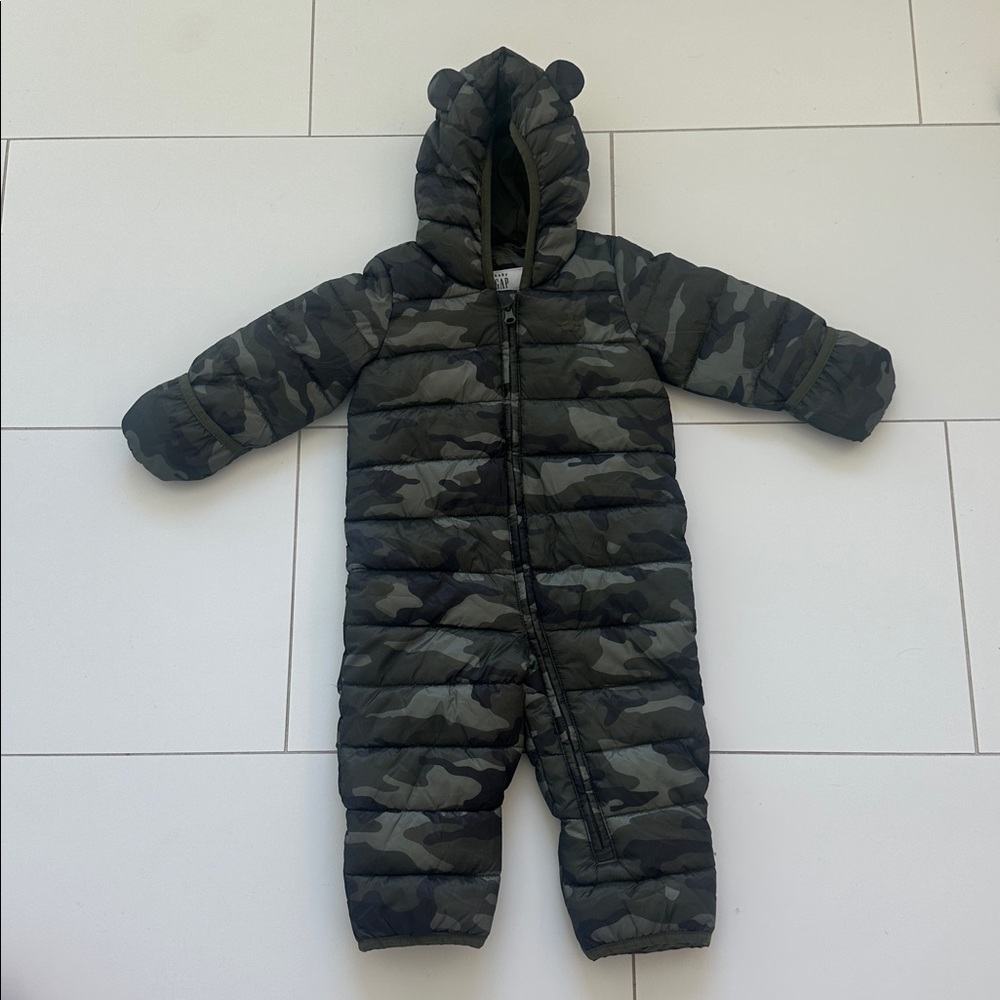 Baby Gap ColdControl Puffer One-Piece Camo Unisex Teddy Ears 6/12m - Picture 2 of 4